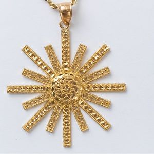 Luxury 14K gold rope chain choker length starburst pendant necklace quality